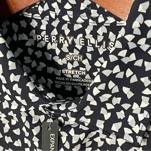 Perry Ellis stretch expandable collar short sleeve men shirt navy blue size S - Picture 3 of 10
